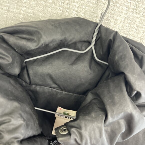 Lacoste Quilted Down Puffer Coat Snap Women's Size 38 Black Convertible Collar - Picture 8 of 15